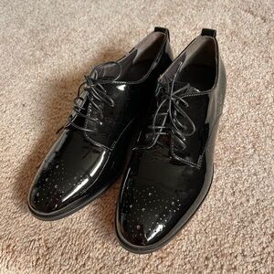 AGL Attilio Giusti Leombruni Black Patent Leather Oxford Loafers Size 37.5